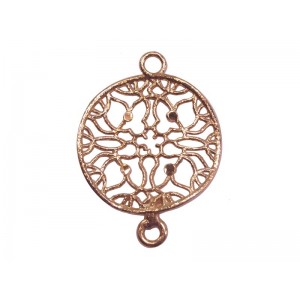 Silver with Rose Gold Plating Filigree Diamond-Cut Round Connector