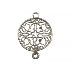 Sterling Silver 925 Filigree Diamond-Cut Round Connector