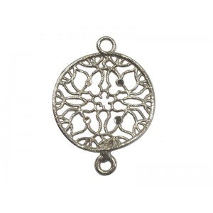 Sterling Silver 925 Filigree Diamond-Cut Round Connector