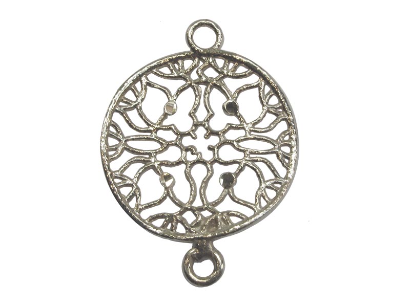 Sterling Silver 925 Filigree Diamond-Cut Round Connector