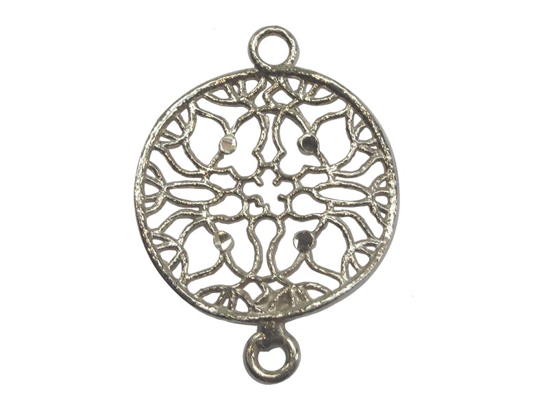 Sterling Silver 925 Filigree Diamond-Cut Round Connector