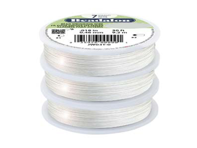 7 Strand Bead Stringing Wire, .018 in (0.46 mm), Silver Color, 30 ft (9.2 m)