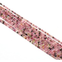 Mixed Colour Tourmaline  Faceted Square Beads - 2x2mm