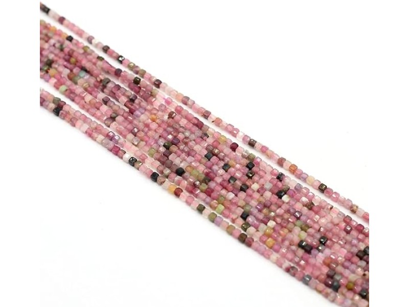 Mixed Colour Tourmaline  Faceted Square Beads - 2x2mm